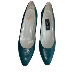 Amalfi Vintage Italian Leather Pumps Teal Green Pointed Toe Heels Size 8